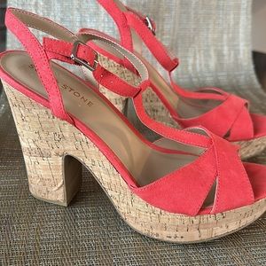 Sun + Stone | Womens Jamie Cork Strappy Platforms | Red